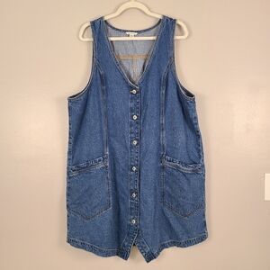 American Eagle Classic Cotton Minimal Blue Denim Tank Button-front Dress Pockets